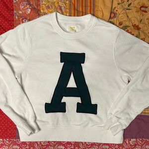 Anthropologie White Sweatshirt with Black Letter Applique